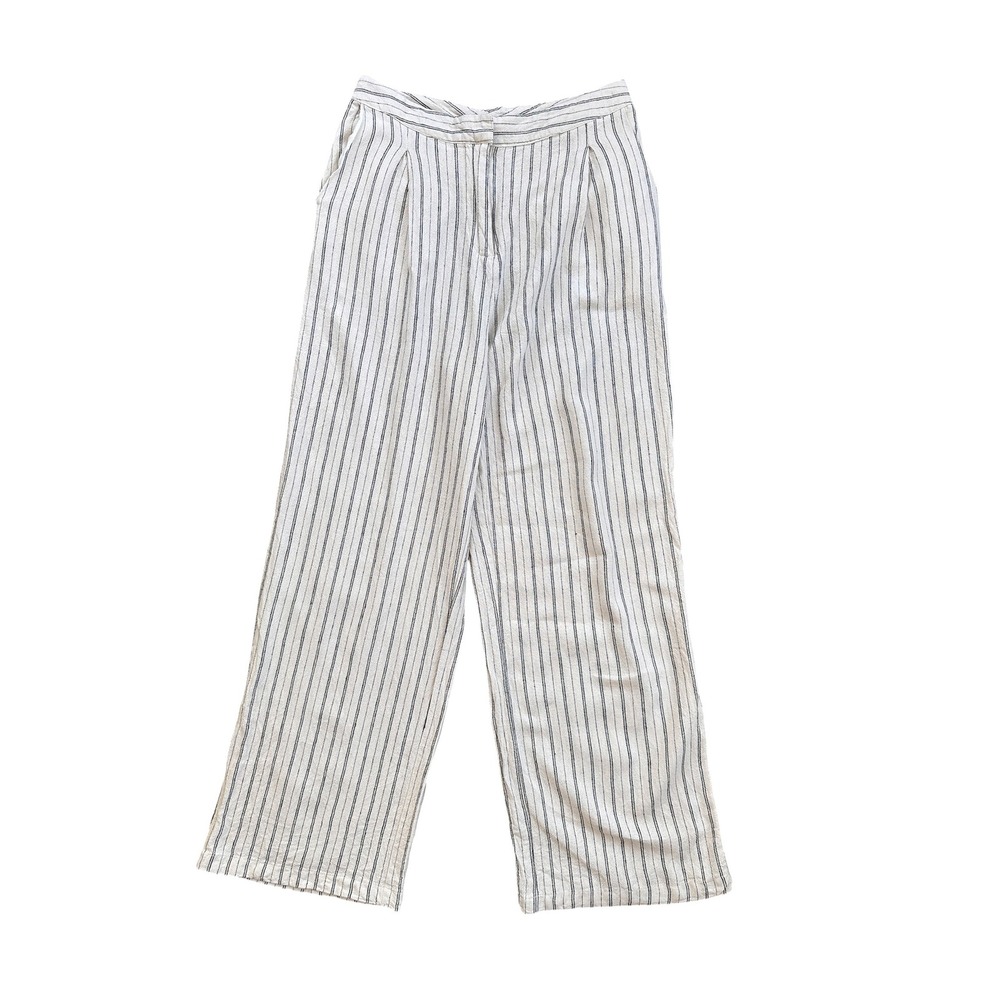 Rachel Zoe Striped Pants Women Medium Cream‎ Excellent High Rise Linen Blend
